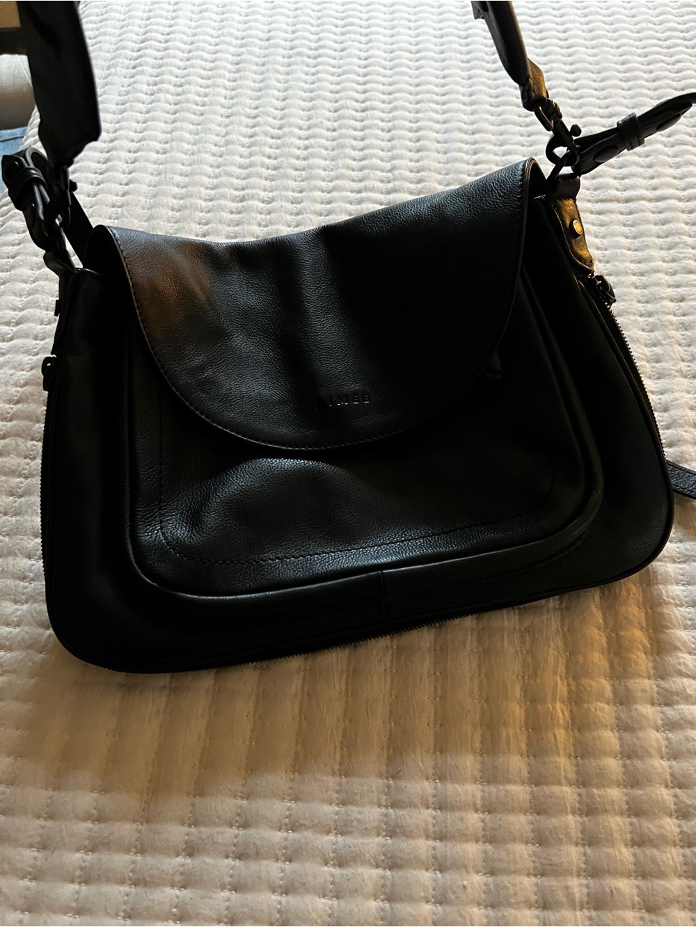 Aimee Kestenberg Black Leather Curved Flap Shoulder Bag